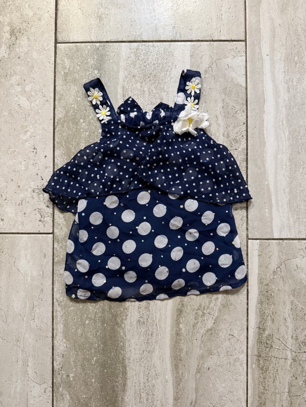 Little Lass Navy Blue and White Polka Dot Tank Top